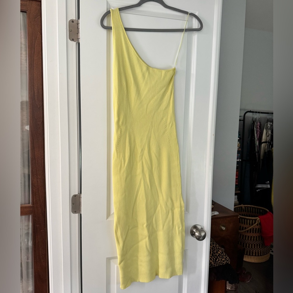 Bright Yellow One-Shoulder Bodycon Ribbed Dress